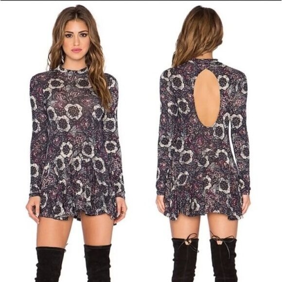 Free People Annabelle Purple Printed Long Sleeve Tunic Dress XS - Picture 1 of 9